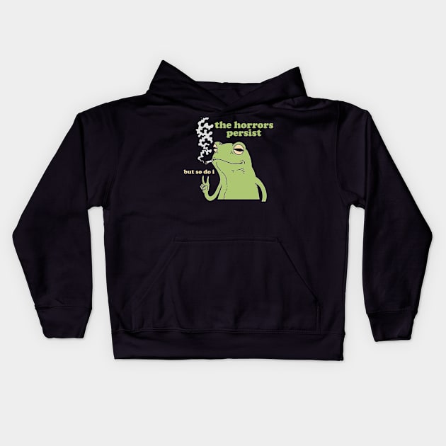 The Horrors Persist Frog Sweatshirt, Funny Crewnecks, Froggy, Funny Cottage Core, Frog Lover, Silly Gift, Liberal Democrat, Gag Gift, Trendy Kids Hoodie by Y2KERA